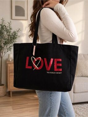 Victoria's Secret Black Tote Bag with Red LOVE Design